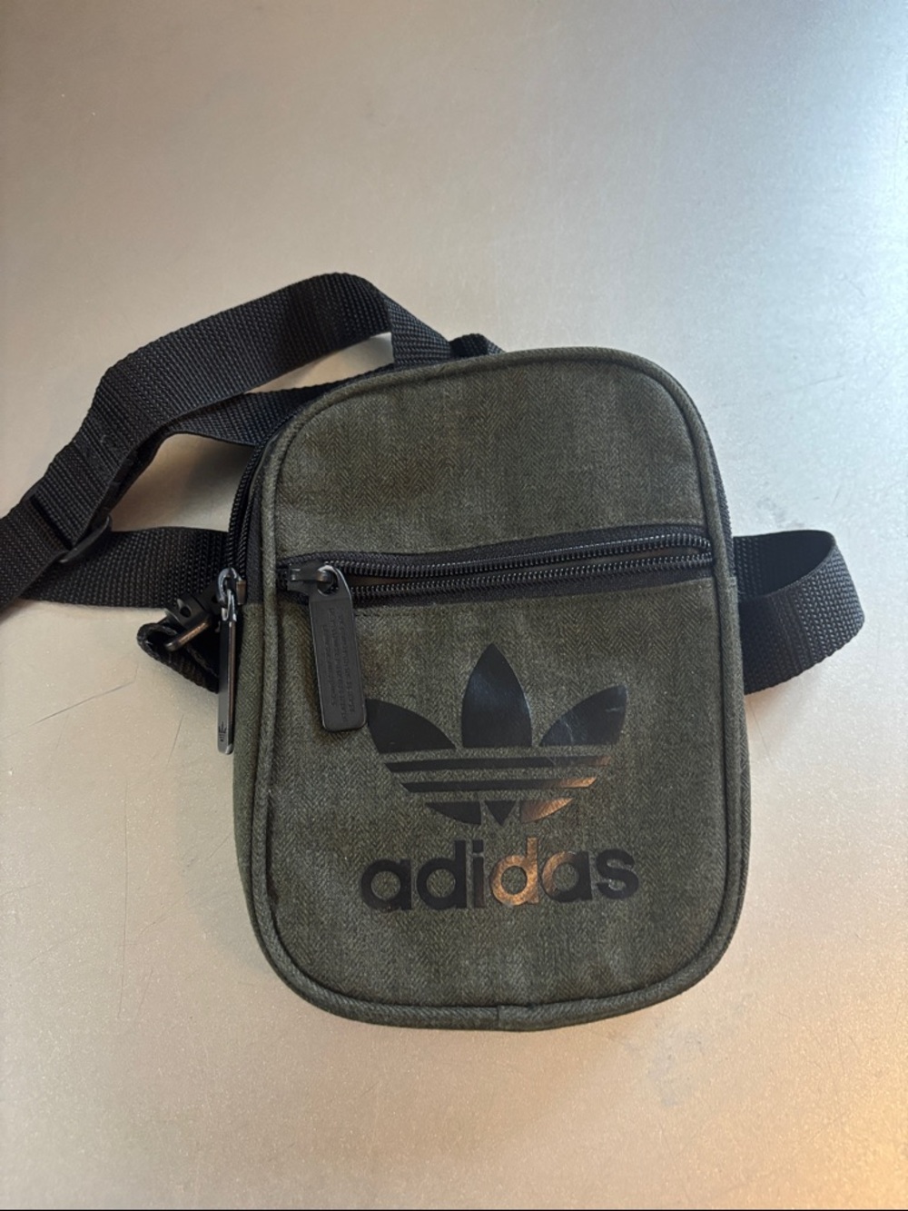 adidas Olive Green Trefoil Mini Crossbody Bag with Black Strap